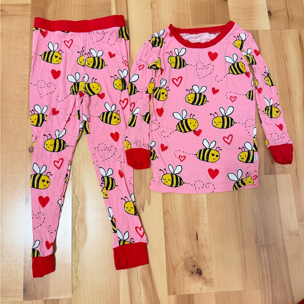 Little Sleepies Pink Bee & Heart Bamboo PJ Set with Red Trim